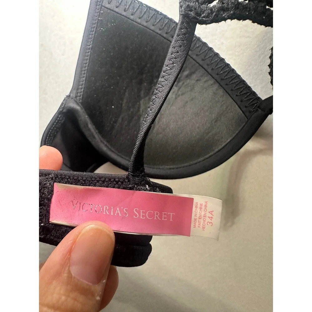 Victoria's Secret The Fabulous Push-Up Bra Black Crochet Racerback 34A 36012311 - Picture 7 of 8